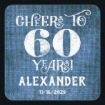Stickers 60th Birthday Blue Linen Merci Favor<br><div class="desc">stickers 60e anniversaire de marque de faveur,  avec le charme burlap de lin bleu rustique avec des lettres de tableau noir en blanc et personnalisée avec le nom et la date ci-dessous.</div>
