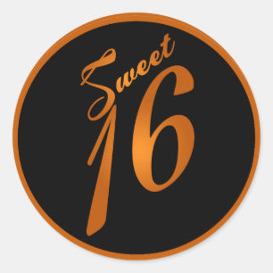 Stickers 6 - 3" Favor Sweet 16 Orange Noir