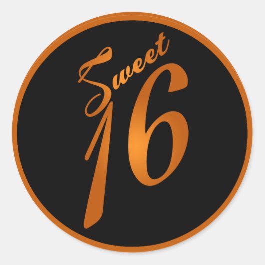 Stickers 6 - 3" Favor Sweet 16 Orange Noir (Devant)
