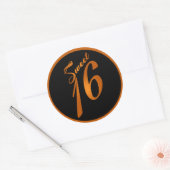 Stickers 6 - 3" Favor Sweet 16 Orange Noir (Enveloppe)