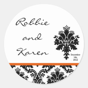 Stickers 6 - 3" Favoriser Black Orange Damask Lace