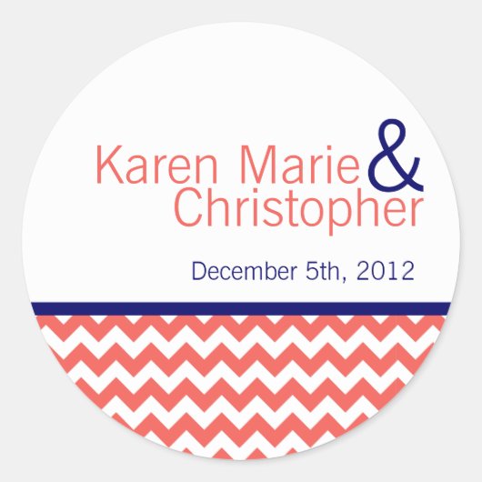 Stickers 6 - 3" Favoriser Coral Navy Blue Chevron (Devant)