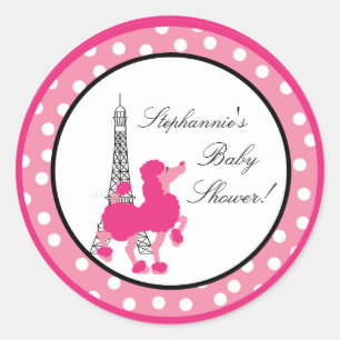 Stickers 6 - 3" Favoriser Poodle rose Paris Eiffel