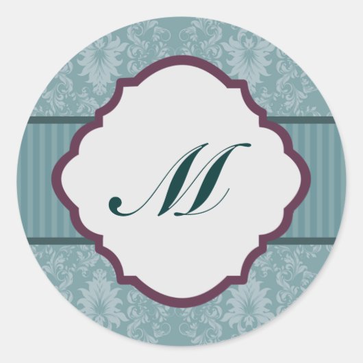 Stickers 6 - 3" Favoriser Turquoise Blue Damask/St (Devant)