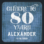 Stickers 80th Birthday Blue Linen Merci Favor<br><div class="desc">stickers 80e anniversaire de marque de faveur,  avec le charme burlap de lin bleu rustique avec des lettres de tableau noir en blanc et personnalisée avec le nom et la date ci-dessous.</div>