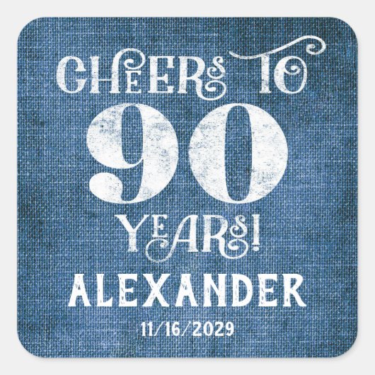 Stickers 90th Birthday Blue Linen Merci Favor (Devant)