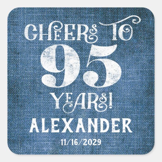 Stickers 95e Anniversaire Merci de lin bleu Favor (Devant)