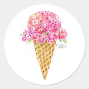 Stickers à cône de crème glacée Fleurs et Coeurs