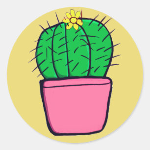 Stickers à fleurs en pot jaune de Cactus mignon