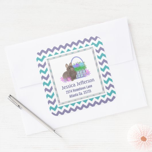Stickers Adresse Pâques Bunny Et Panier (Enveloppe)