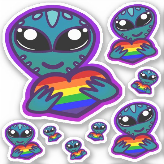 Stickers Aliens Rainbow Pride (Devant)