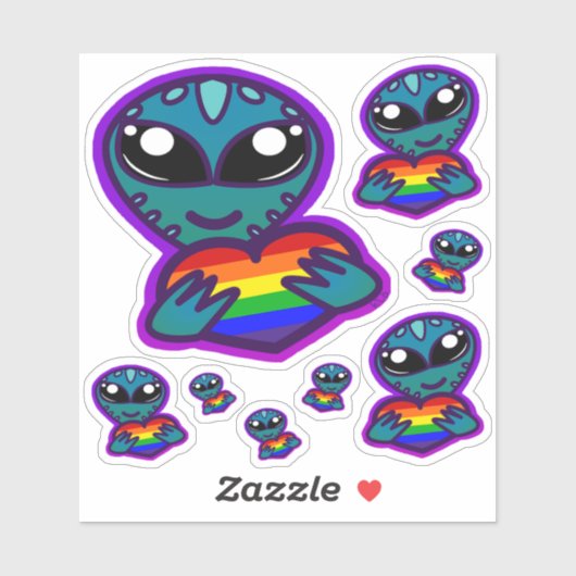 Stickers Aliens Rainbow Pride (Feuille)