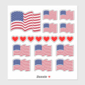 Stickers American Flags and Hearts (Feuille)