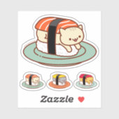 Stickers amusants - SUSHI CATS - SAUMON (Feuille)