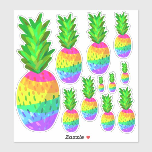 Stickers Ananas Arc-en-ciel, toutes les tailles de (Feuille)