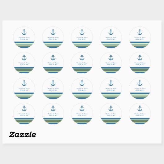 Stickers Ancre Nautique Bleu Jaune (Feuille)