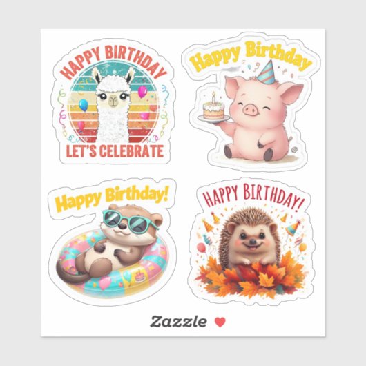 Stickers animaux d'anniversaire mignons, Stickers (Feuille)