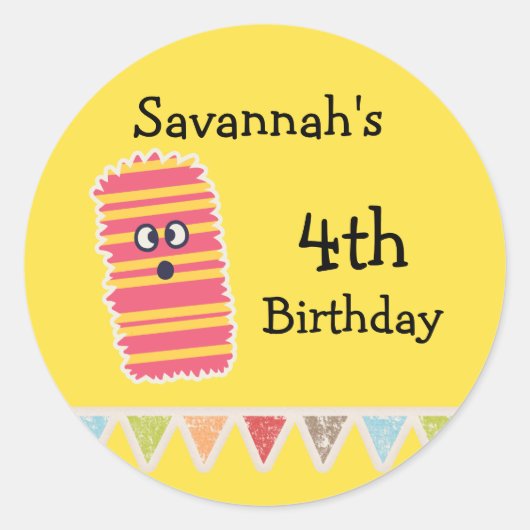 Stickers Anniversaire Monster Kawaii Classic Round (Devant)