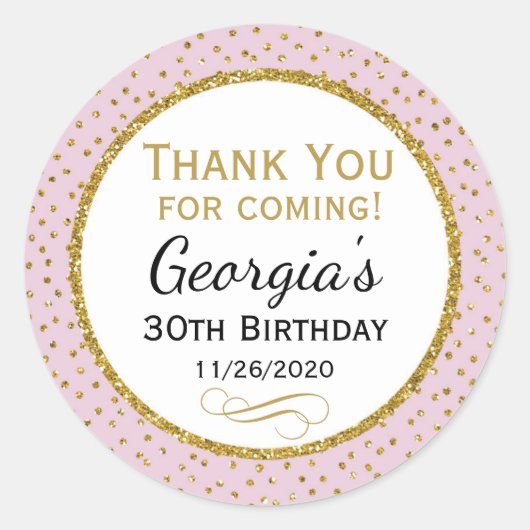 Stickers Anniversaire Pink Gold Merci Favoriser Ta (Devant)