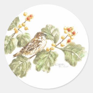 Stickers Aquarelle Oiseau sur la branche d'automne