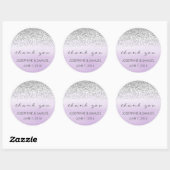 Stickers Argent et Violet Mariage Merci rond (Feuille)