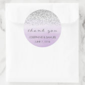 Stickers Argent et Violet Mariage Merci rond (Sac)