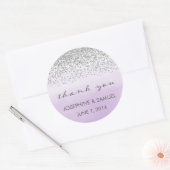Stickers Argent et Violet Mariage Merci rond (Enveloppe)