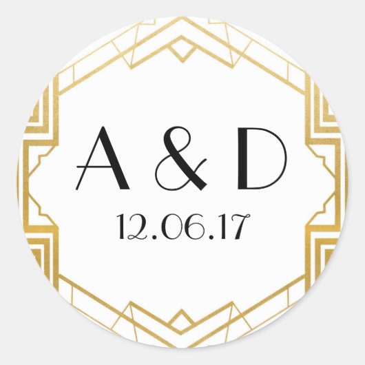 Stickers Art déco blanc & or 1920's Round Étiquett (Devant)