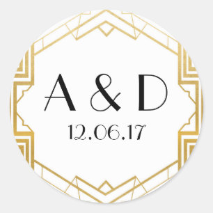 Stickers Art déco blanc & or 1920's Round Étiquett