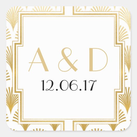 Stickers Art déco blanc & or 1920's Round Étiquett (Devant)