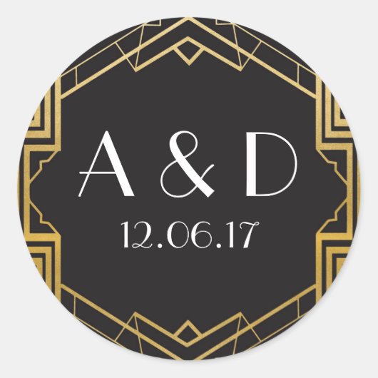 Stickers Art Déco Noir & Or 1920 ronds Étiquette (Devant)