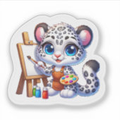 Stickers Artiste Leopard De Neige Cute Kawaii Pein (Devant)