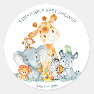 Stickers Baby shower Aquarelle Cute Safari Jungle