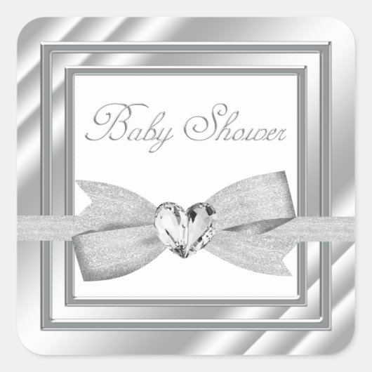 Stickers Baby shower blanc argent élégant (Devant)