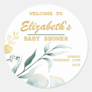 Stickers Baby shower blanc et vert élégant