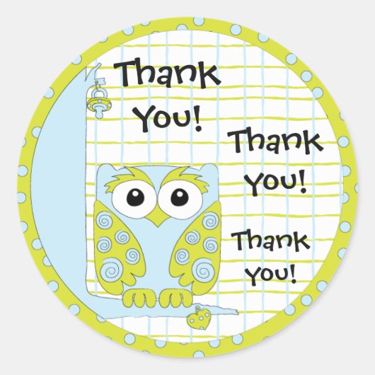 Stickers baby shower Bleu/Chouette 1 1/2" ou 3" (Devant)