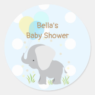 Stickers Baby shower bleu gris éléphant