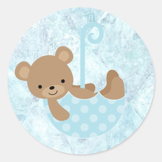 Stickers Baby shower bleu ours en peluche (Devant)