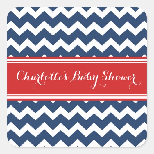 Stickers Baby shower bleu rouge Chevron Favoriser (Devant)