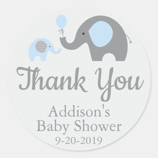 Stickers Baby shower Blue Elephant, Cercle (Devant)