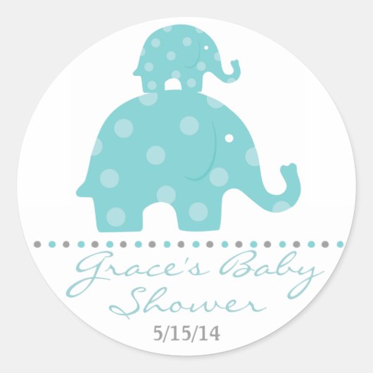 Stickers Baby shower Blue Elephant Favoriser (Devant)