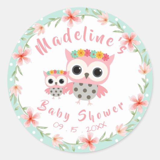 Stickers Baby shower Boho Owl (Devant)
