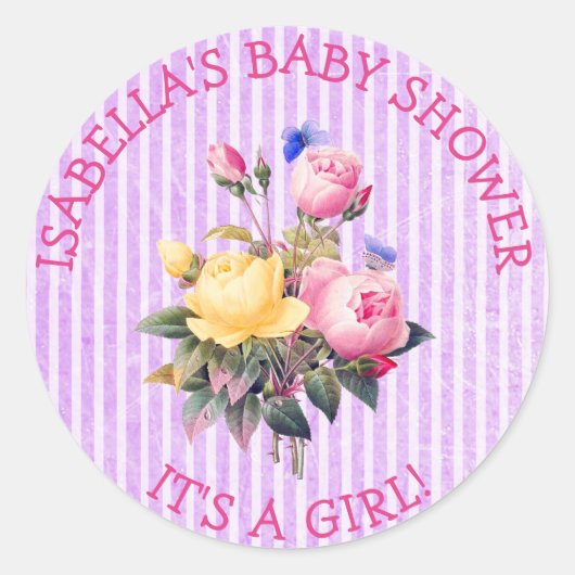 Stickers Baby shower Chic à rayures violettes (Devant)