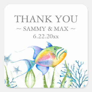Stickers baby shower coloré Aquarelle Poisson