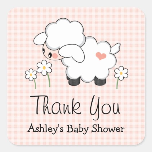 Stickers Baby shower d'agneau rose Étiquettes (Devant)