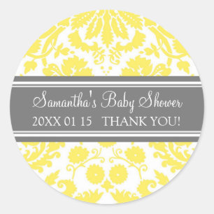 Stickers Baby shower damassé gris jaune Favoriser