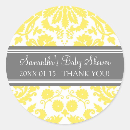 Stickers Baby shower damassé gris jaune Favoriser (Devant)