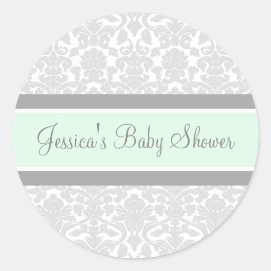 Stickers Baby shower damassé Gris Monnaie Favorise (Devant)