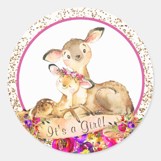 Stickers Baby shower de cerfs de Fille Woodland (Devant)