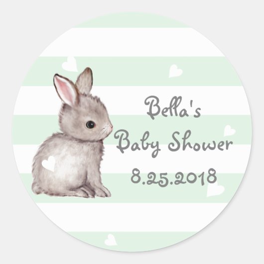 Stickers Baby shower de lapin de coeur à la menthe (Devant)
